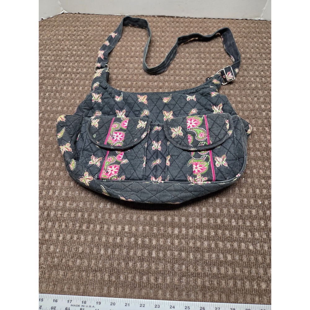 Vera Bradley Quilted Butterfly Paisley Shoulder Bag Black Pink Green